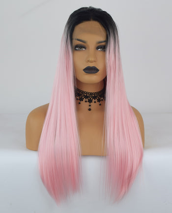 2020 New Dark Roots Light Pink Long Silk Straight Lace Front Wig By Smart Wigs Melbourne VIC